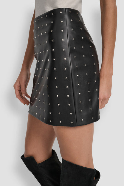 EMBELLISHED FAUX LEATHER SKIRT