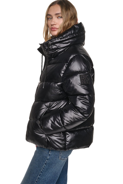 QUILTED PUFFER WITH DRAMA COLLAR