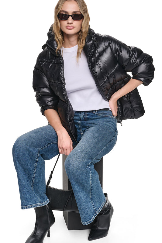 QUILTED PUFFER WITH DRAMA COLLAR