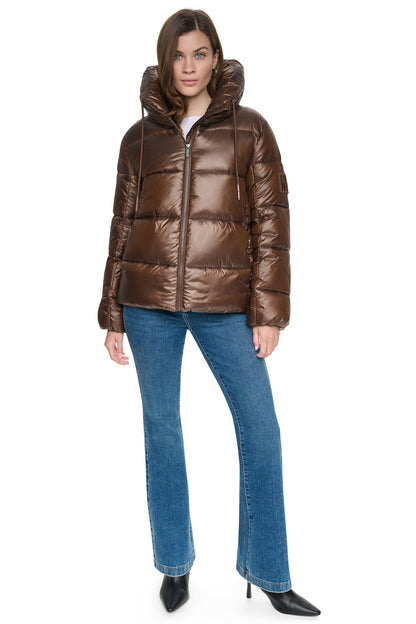 QUILTED PUFFER WITH DRAMA COLLAR