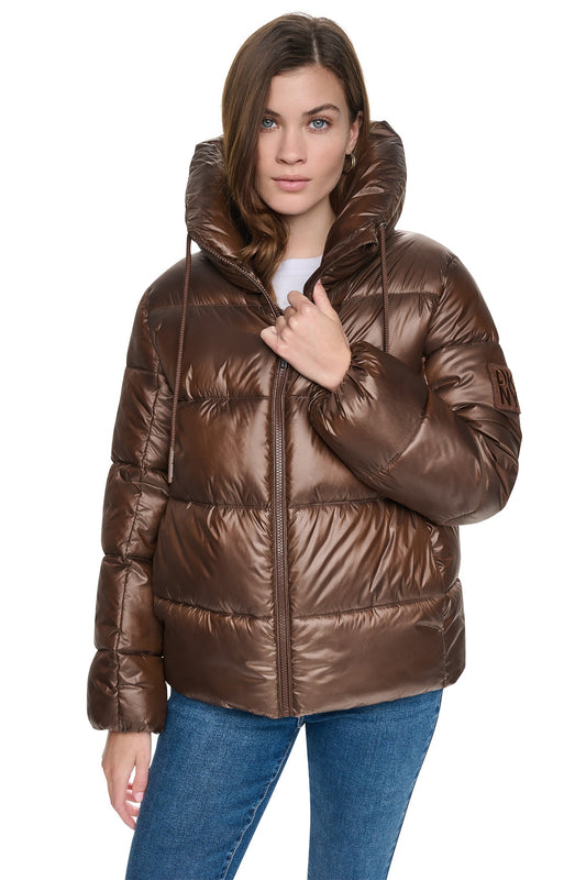 QUILTED PUFFER WITH DRAMA COLLAR
