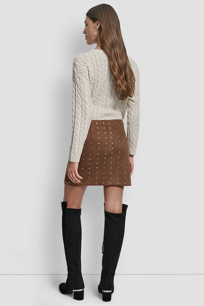 EMBELLISHED FAUX SUEDE MINI SKIRT