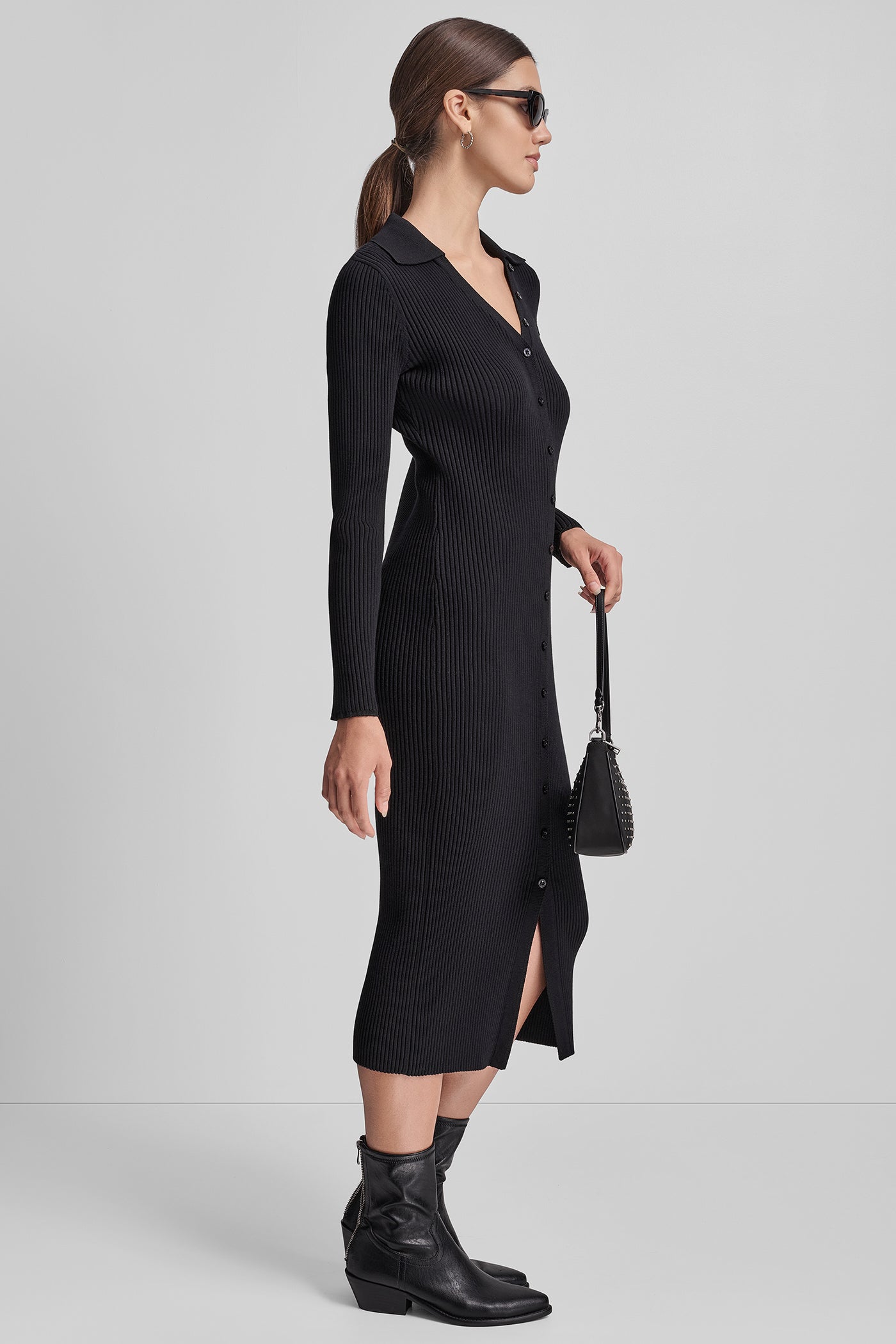 RIB-KNIT MIDI POLO DRESS