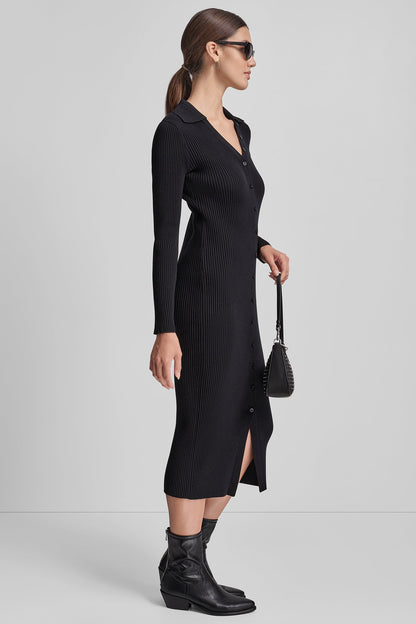 RIB-KNIT MIDI POLO DRESS