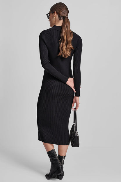 RIB-KNIT MIDI POLO DRESS