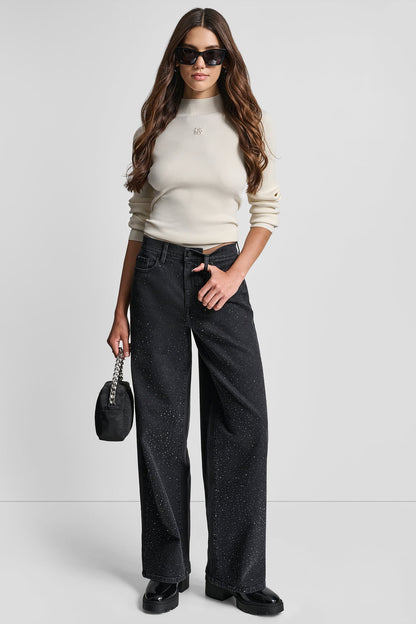 HIGH-RISE WIDE LEG WITH RHINESTONE EMBELLISHMENT