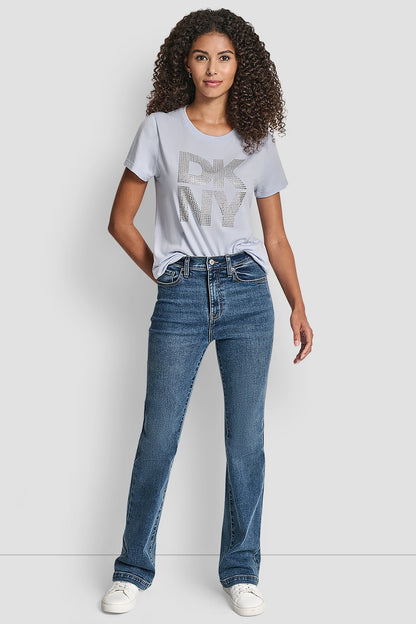 DKNY STACKED RHINESTONE LOGO TEE