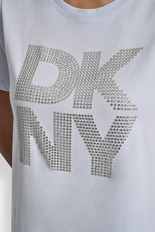 DKNY STACKED RHINESTONE LOGO TEE