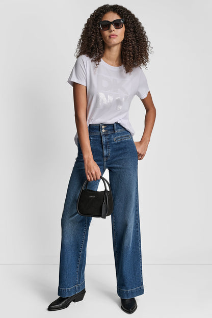 DKNY SEQUIN LOGO CREW NECK TEE