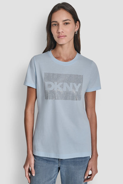 DKNY BOX RHINESTONE LOGO TEE