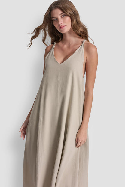 LINEN-BLEND TIE BACK MAXI DRESS