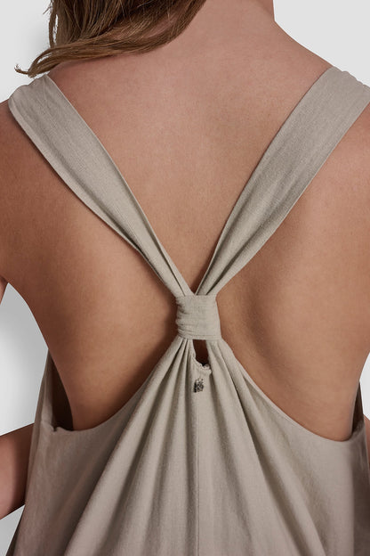 LINEN-BLEND TIE BACK MAXI DRESS
