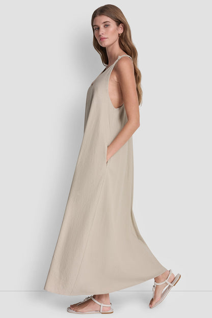 LINEN-BLEND TIE BACK MAXI DRESS
