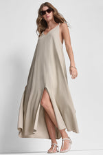 LINEN-BLEND TIE BACK MAXI DRESS