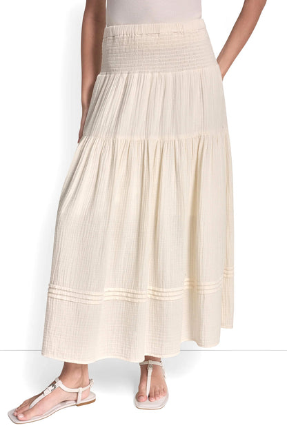 SMOCKED WAIST MAXI TIERED SKIRT