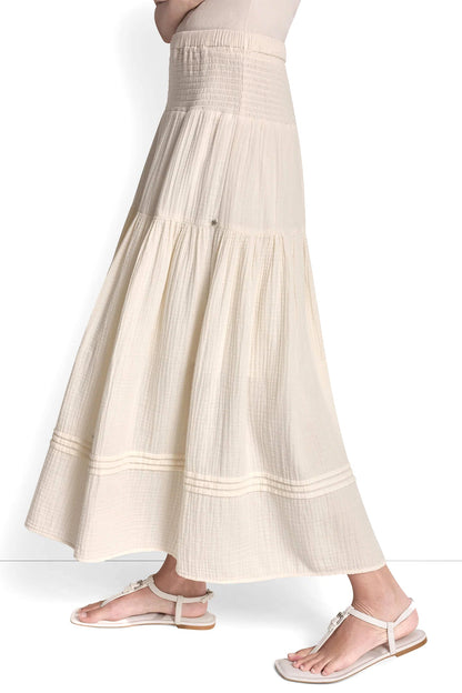 SMOCKED WAIST MAXI TIERED SKIRT