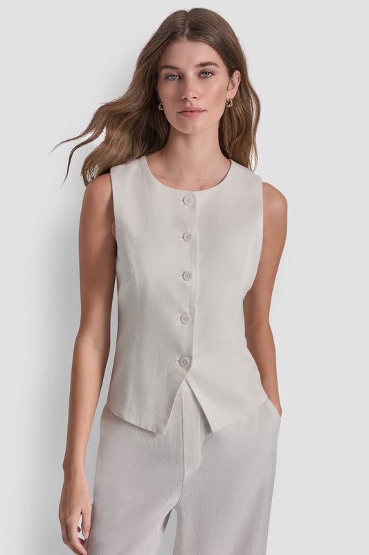 LINEN BUTTON-FRONT VEST