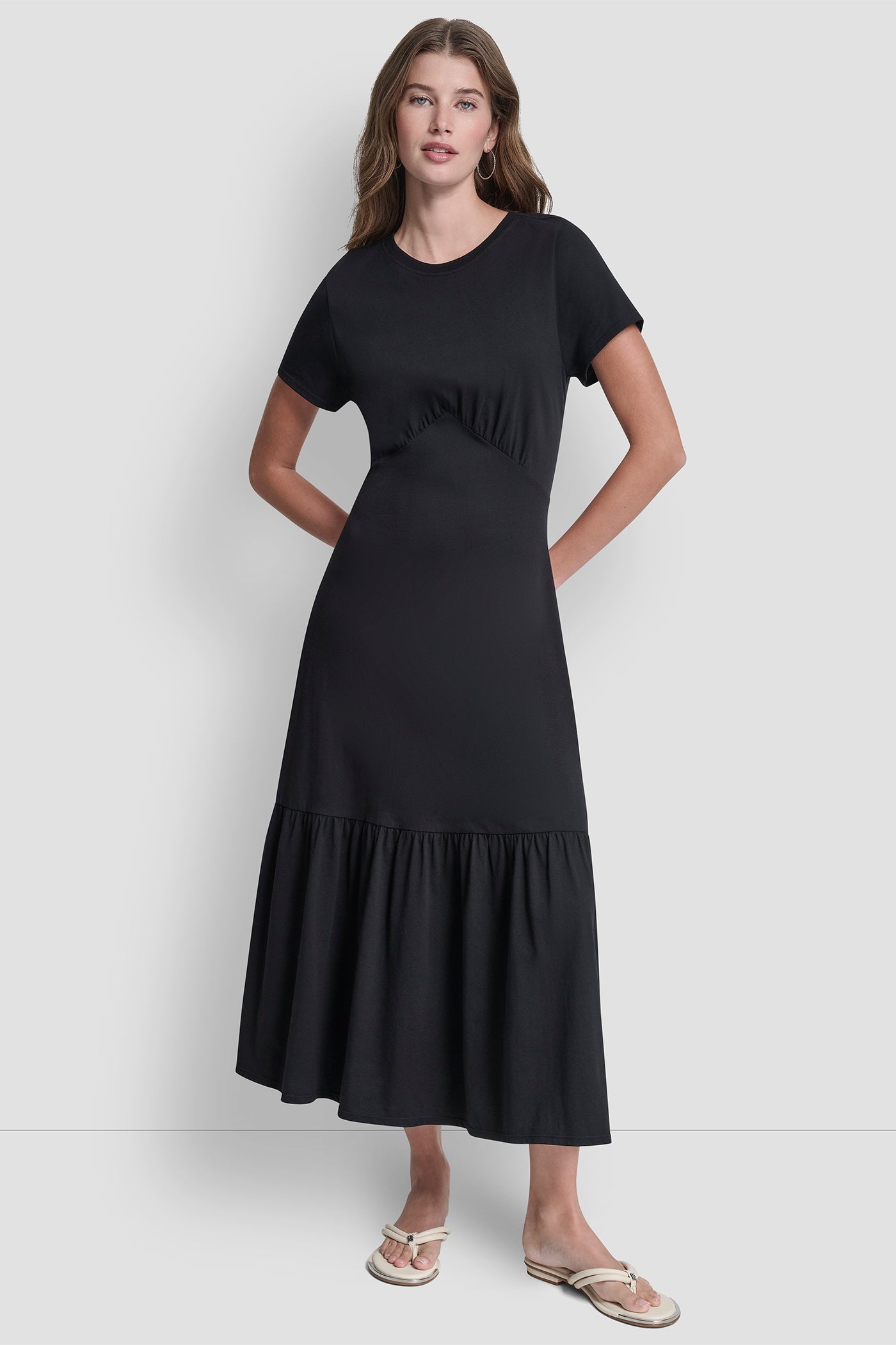 RUCHED BODICE TIERED MAXI DRESS
