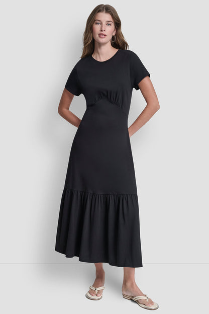 RUCHED BODICE TIERED MAXI DRESS