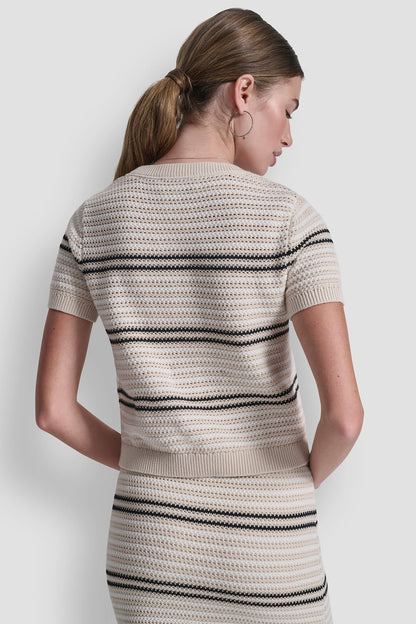 STRIPED POINTELLE STITCH SWEATER