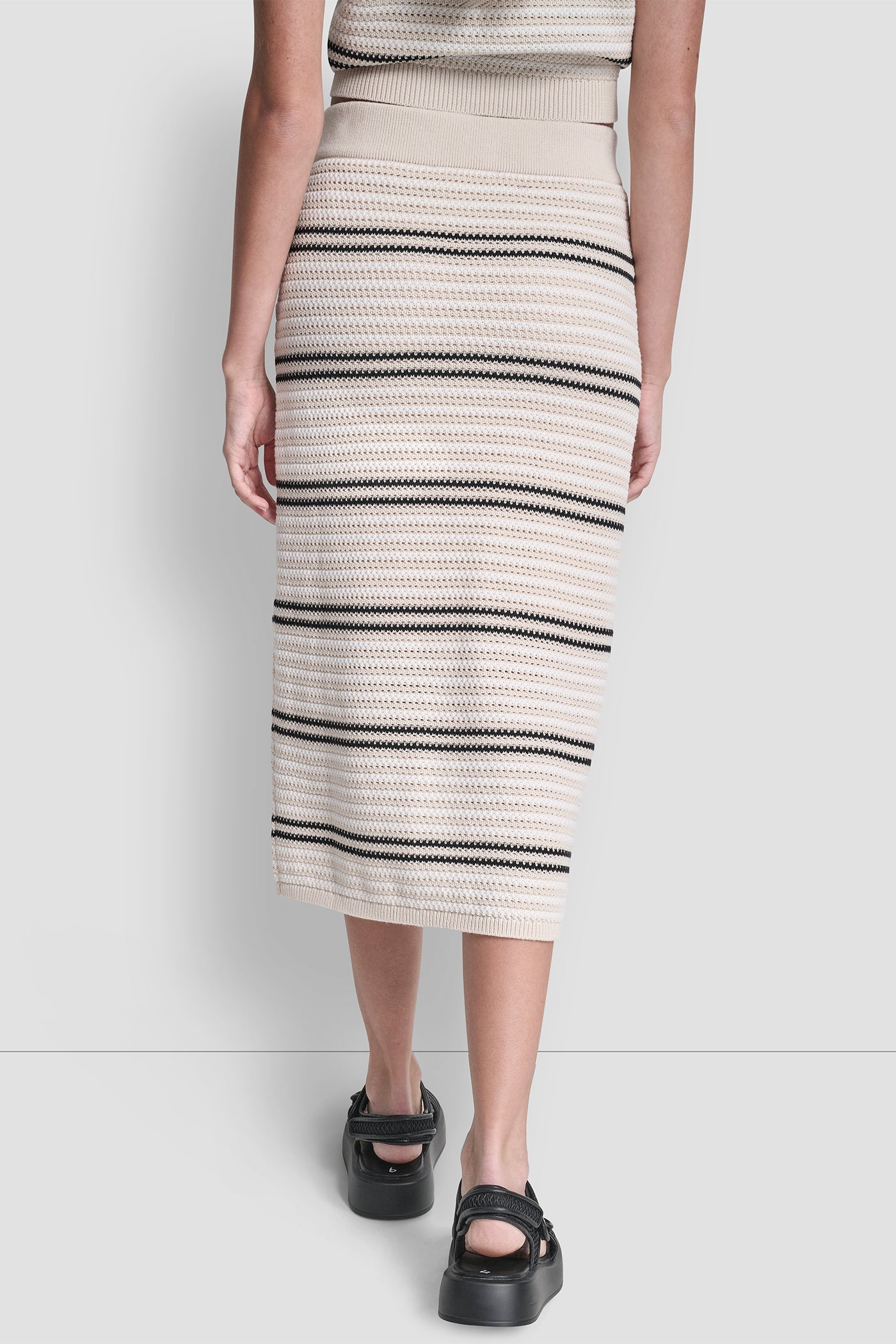 STRIPED POINTELLE STITCH MIDI SKIRT