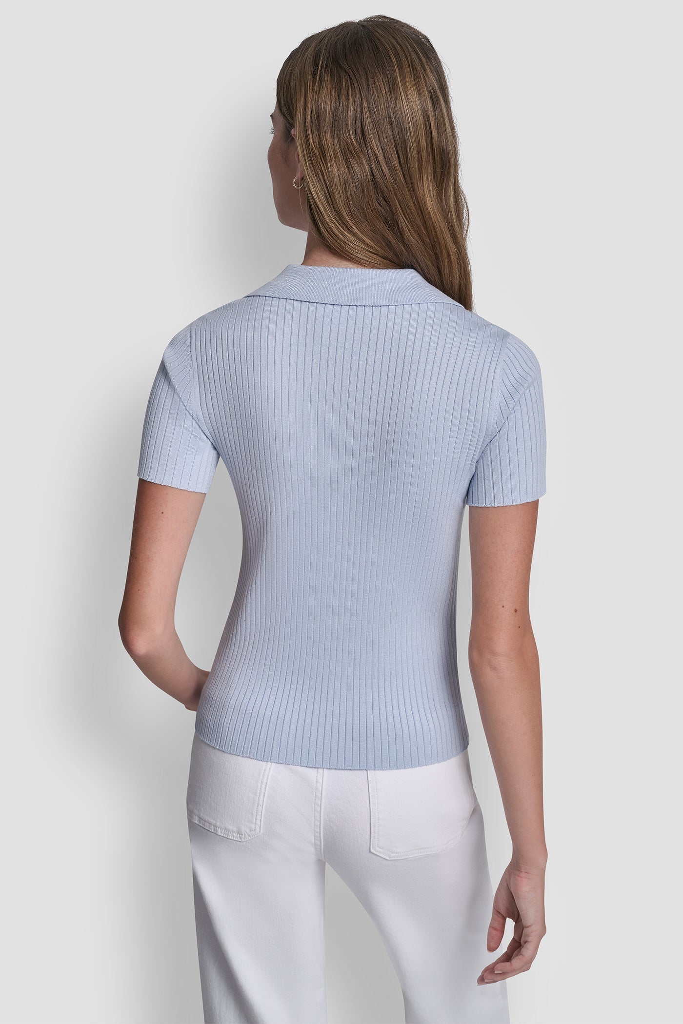RIBBED POLO WITH RHINESTONE BUTTONS