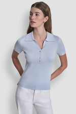 RIBBED POLO WITH RHINESTONE BUTTONS