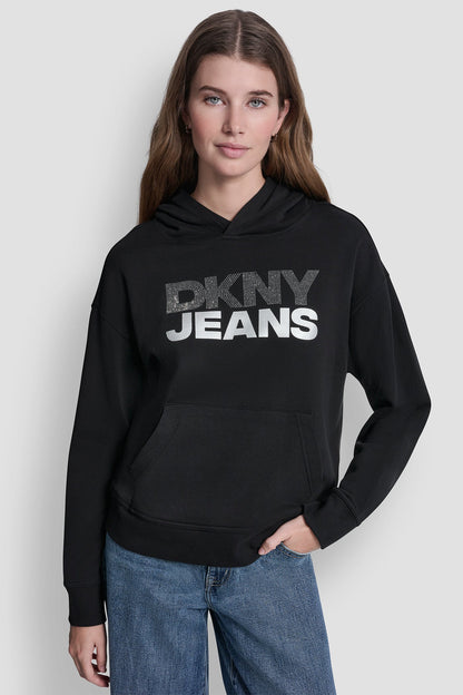 STACKED RHINESTONE FOIL LOGO HOODIE