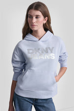 STACKED RHINESTONE FOIL LOGO HOODIE