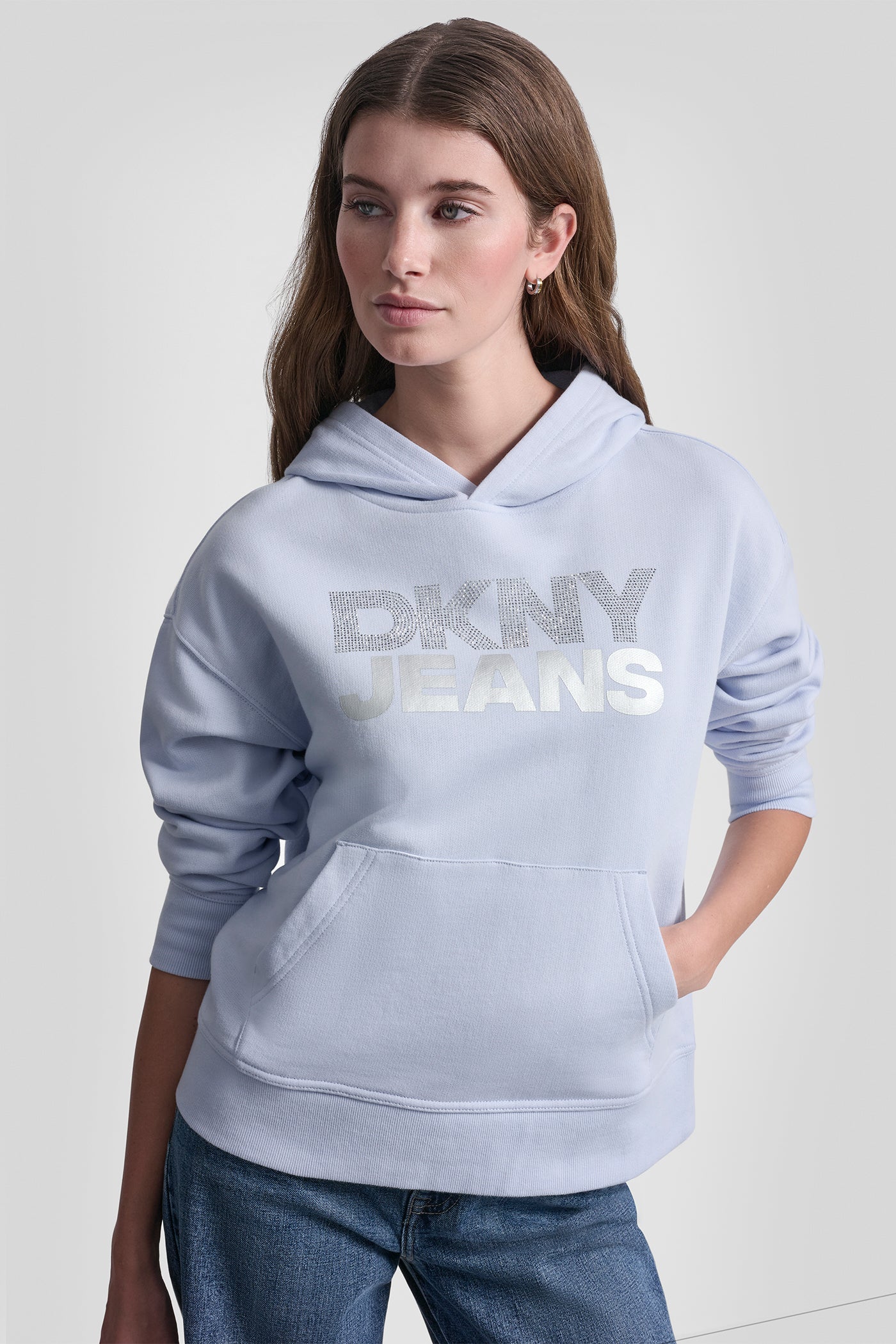 STACKED RHINESTONE FOIL LOGO HOODIE