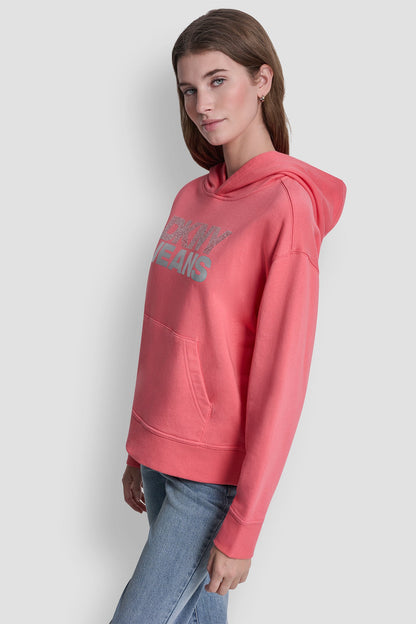 STACKED RHINESTONE FOIL LOGO HOODIE