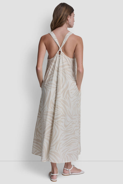LINEN-BLEND TIE BACK MAXI DRESS