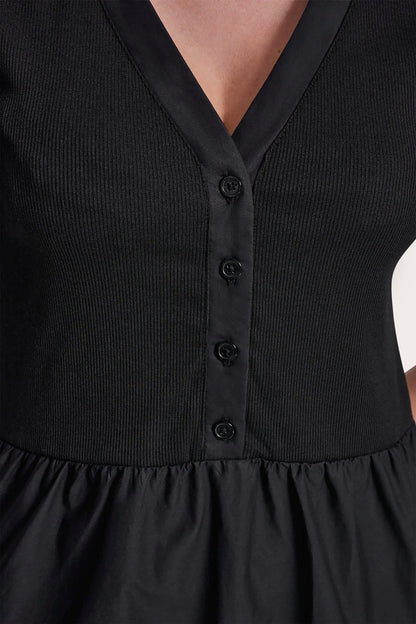 RIB HENLEY MIDI DRESS WITH PUFF SLEEVES