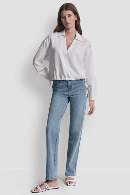 LINEN-BLEND V-NECK SHIRT