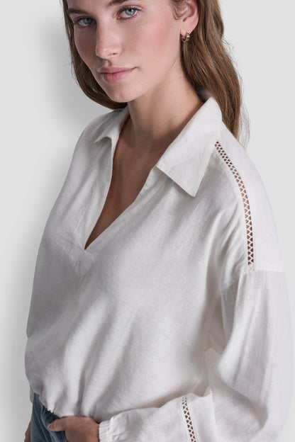 LINEN-BLEND V-NECK SHIRT