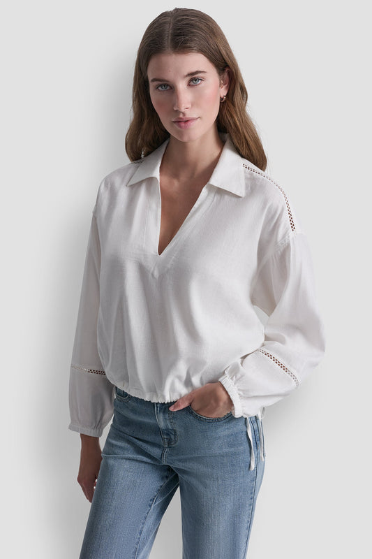 LINEN-BLEND V-NECK SHIRT