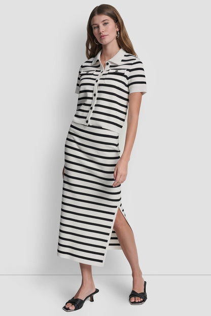 STRIPED MIDI SKIRT WITH SIDE SLIT