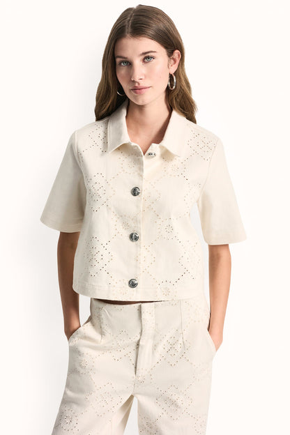 TEXTURE TWILL BUTTON-FRONT SHIRT
