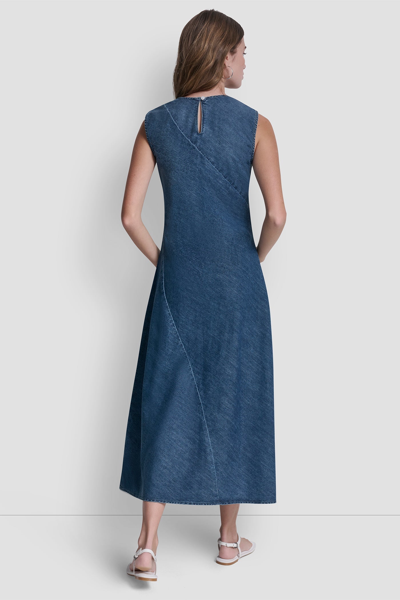 SLEEVELESS DENIM MIDI DRESS