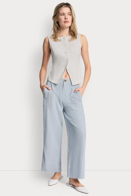 CROPPED WIDE LEG LINEN-BLEND PANTS