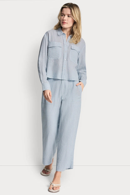 LINEN-BLEND BUTTON-FRONT SHIRT