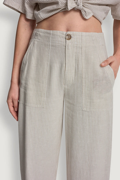 CROPPED WIDE LEG LINEN-BLEND PANTS