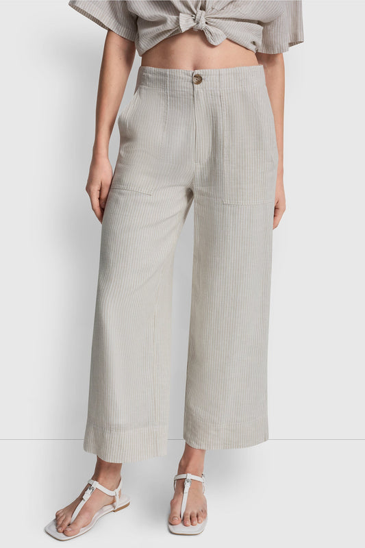 CROPPED WIDE LEG LINEN-BLEND PANTS
