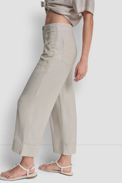CROPPED WIDE LEG LINEN-BLEND PANTS