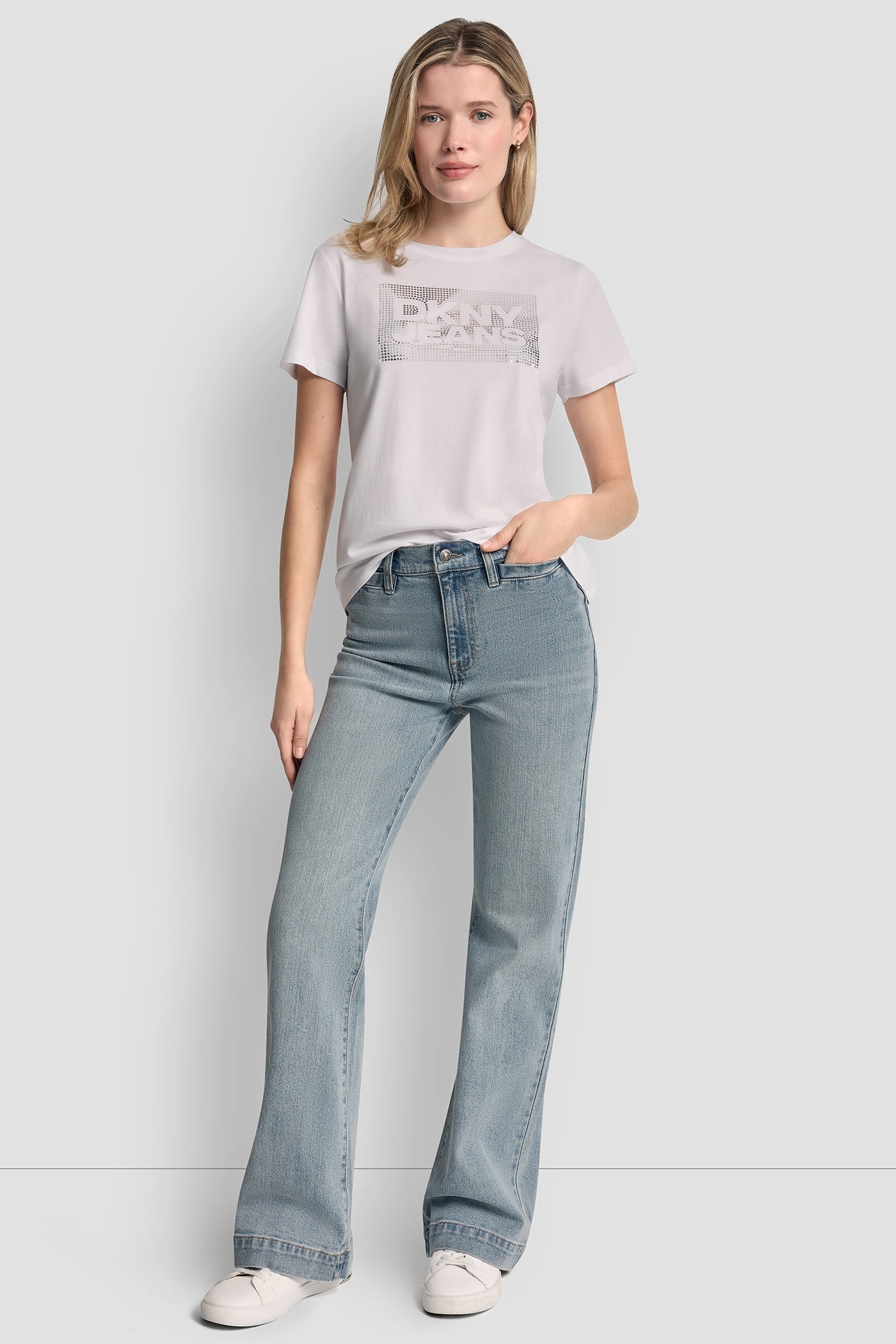 DKNY JEANS STACK LOGO RHINESTONE TEE