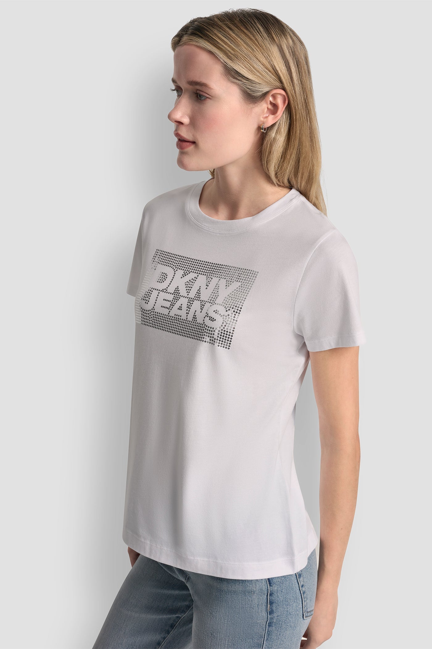 DKNY JEANS STACK LOGO RHINESTONE TEE