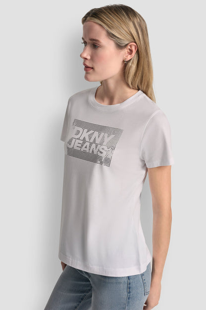 DKNY JEANS STACK LOGO RHINESTONE TEE