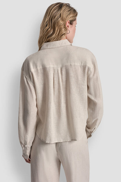 LINEN-BLEND BUTTON FRONT SHIRT