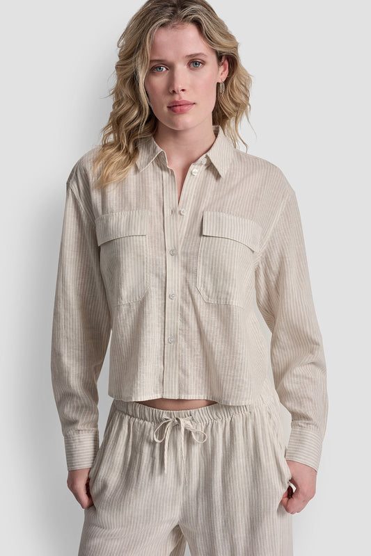 LINEN-BLEND BUTTON FRONT SHIRT
