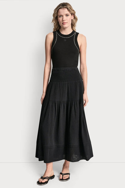 SMOCKED WAIST MAXI TIERED SKIRT